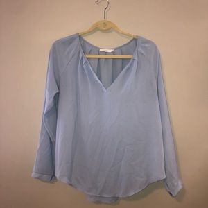 Long Sleeve Pale Blue Sheer Blouse